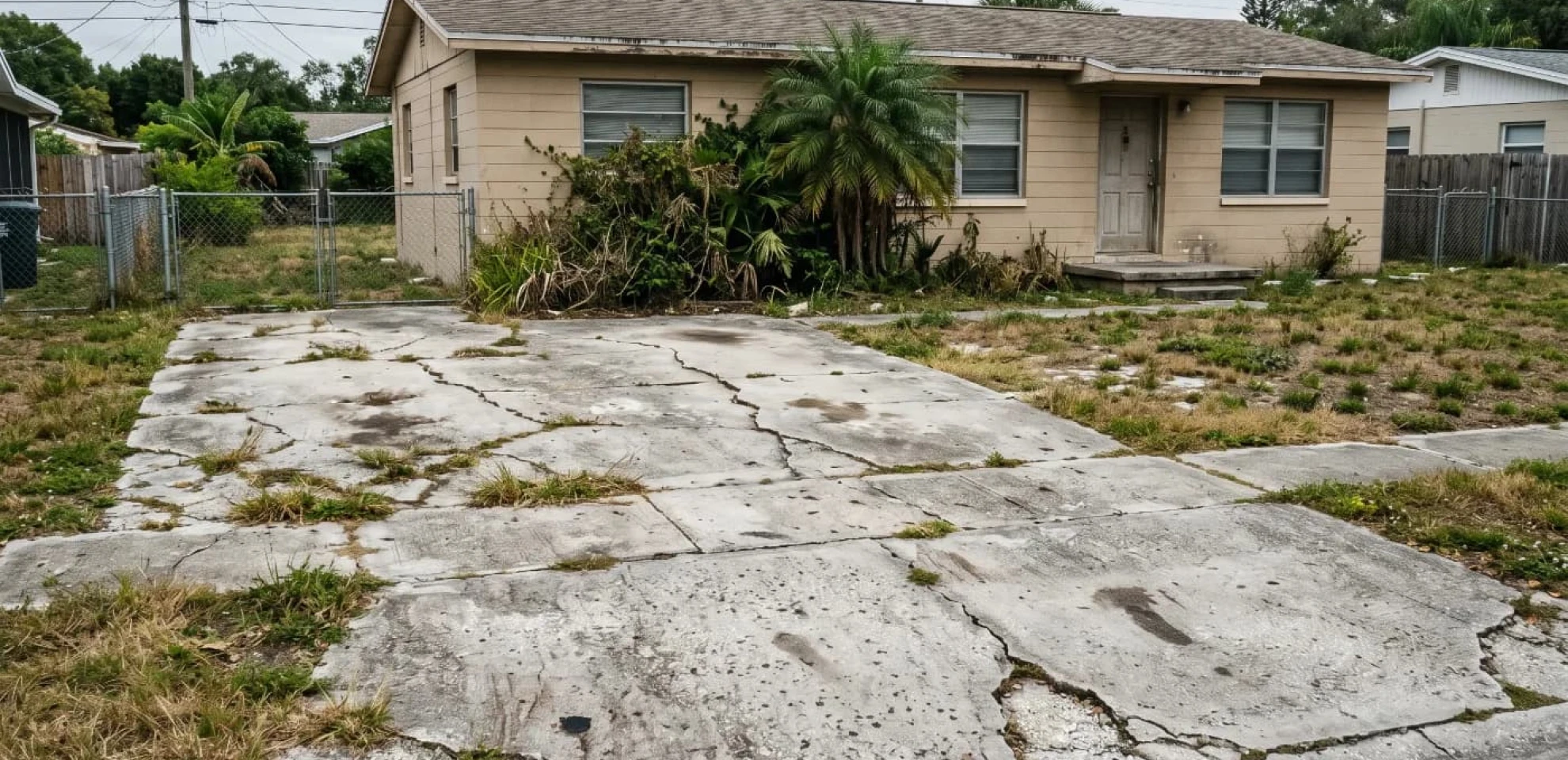 Cracked driveway before paver renovation in Jacksonville